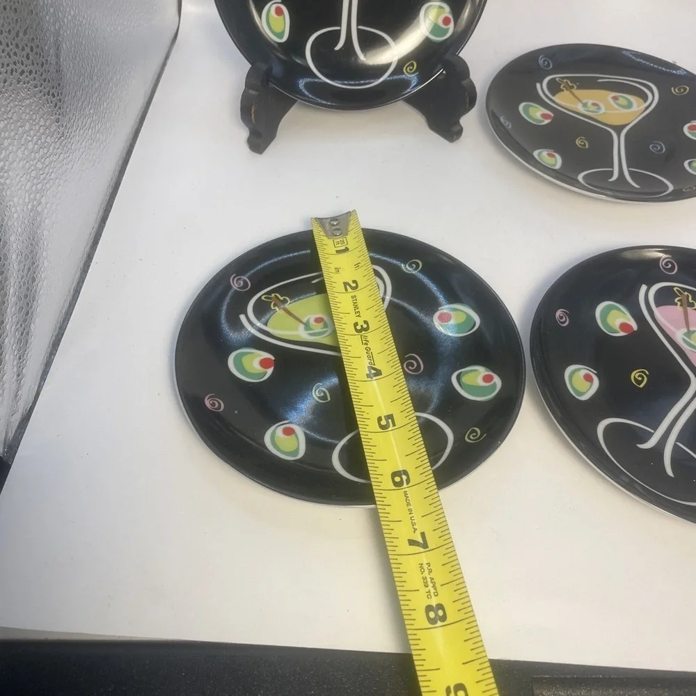 BLACK‎ Martini Canape 4pc Dessert Plate Set  4 INCH